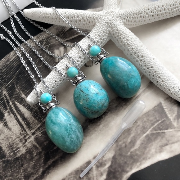 NEW Amazonite Natural Healing Stone Perfume Libation Potion Bottle Necklaces - Picture 1 of 5